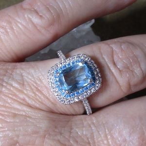 Blue emerald cut CZ tiered ring Size 6-9 1007